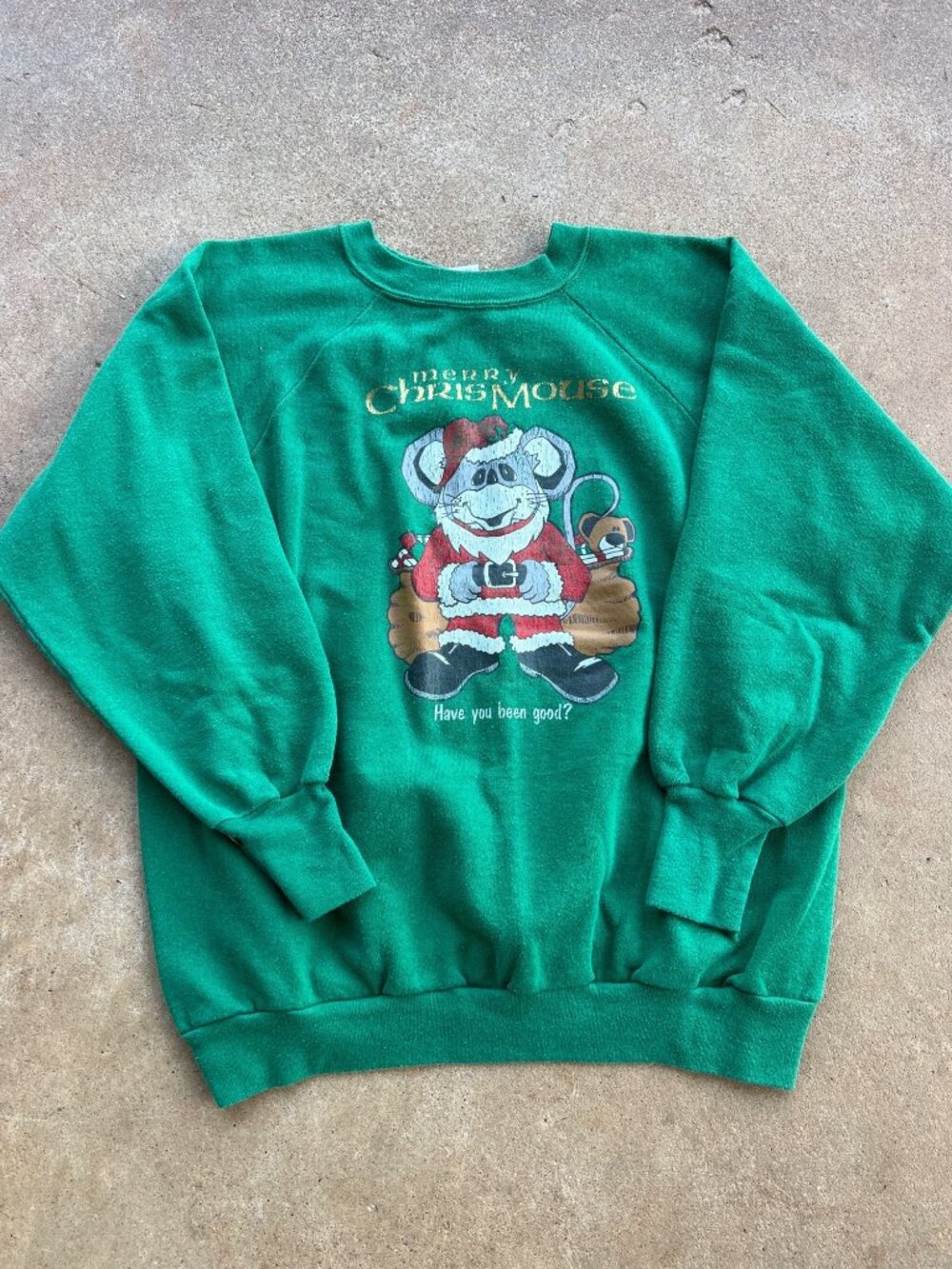 Vintage Signal Merry Chrismouse Sweatshirt L Green Christmas Graphic Made In USA